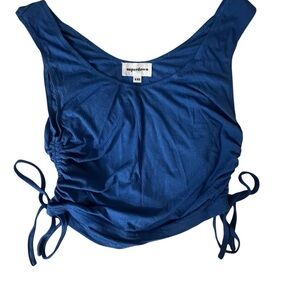 Superdown Blue Ribbed Side-Tie Crop Top – Size XXS
